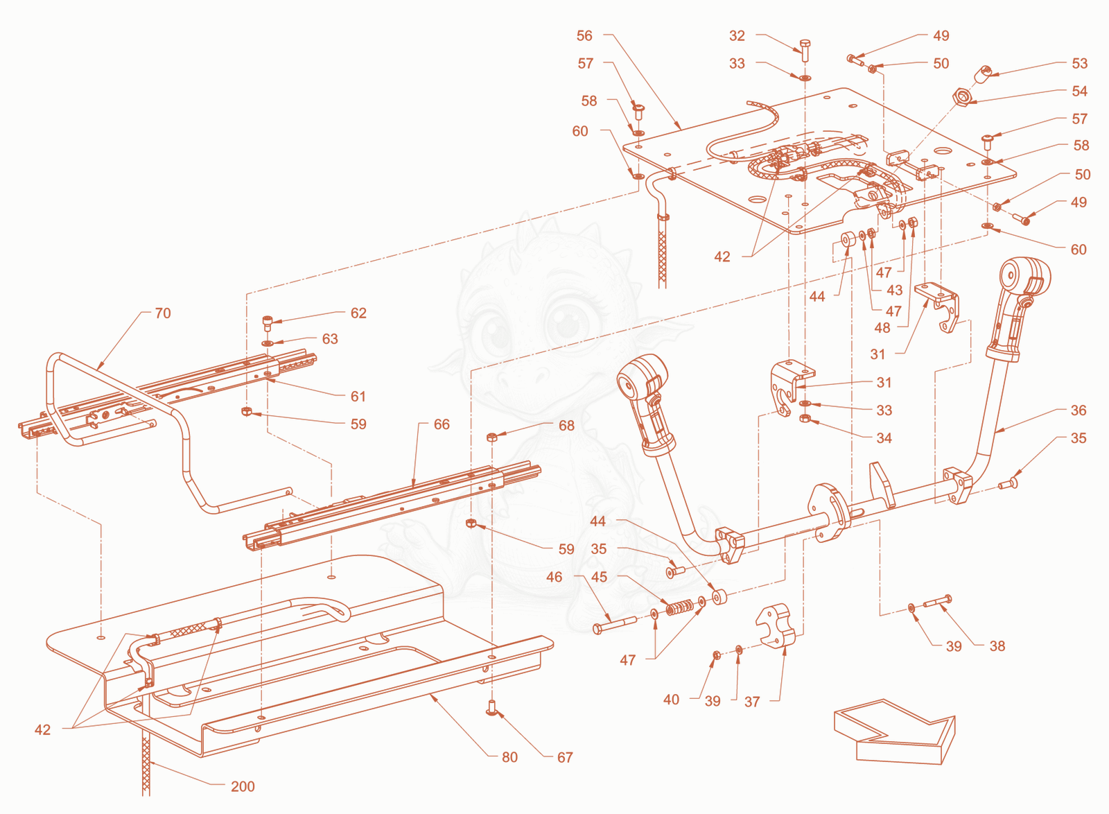 Exploded parts diagram of the Drive shifting of a Wacker Neuson RD40-130, with numbered balloons