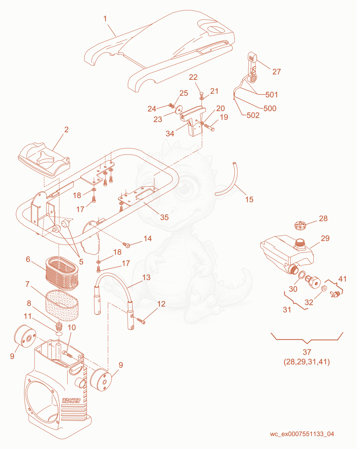 Exploded parts diagram of the Guide Handle cpl. of a Wacker Neuson BS700, with numbered balloons