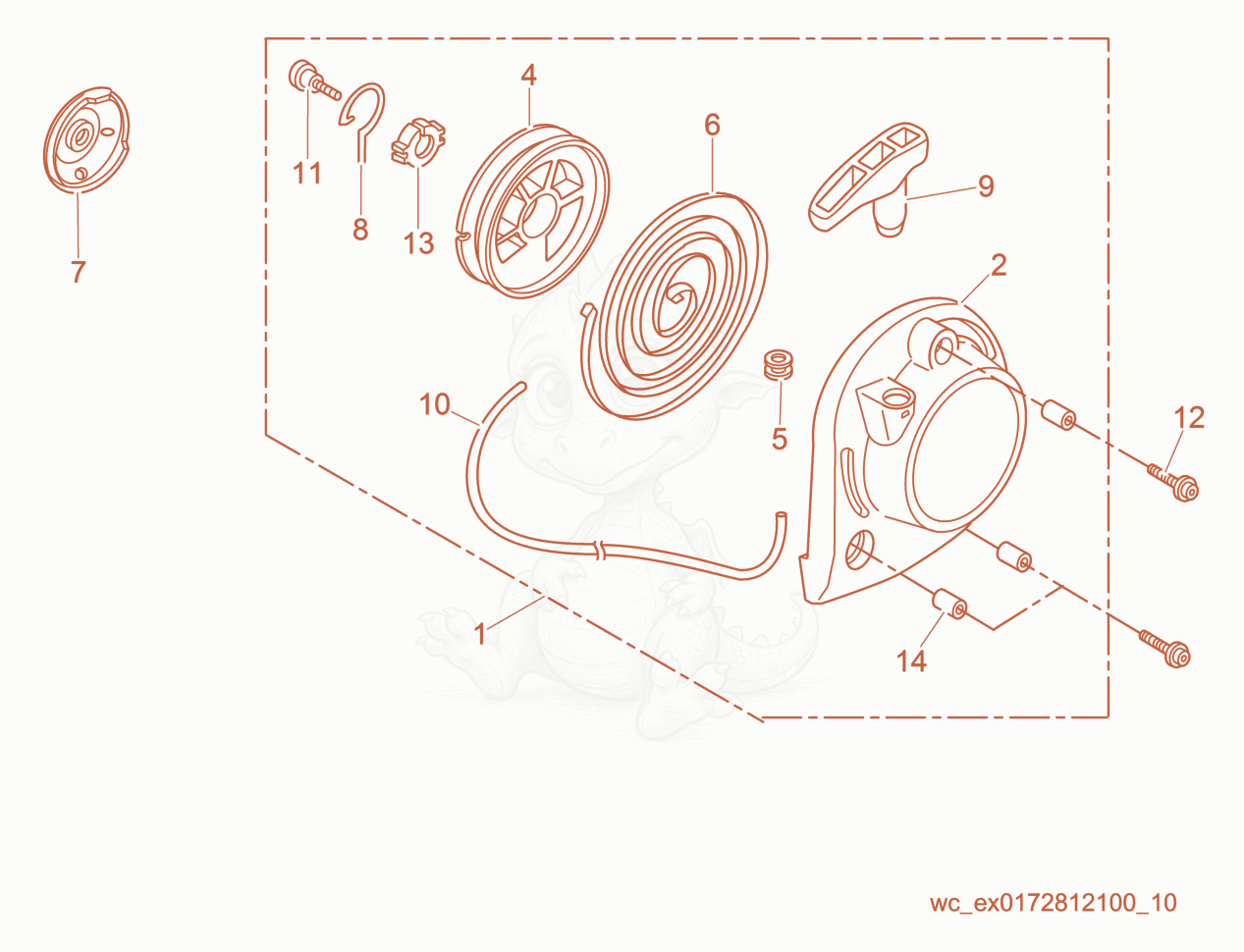 Exploded parts diagram of the Starter cpl. of a Wacker Neuson BV35A-PEU, with numbered balloons