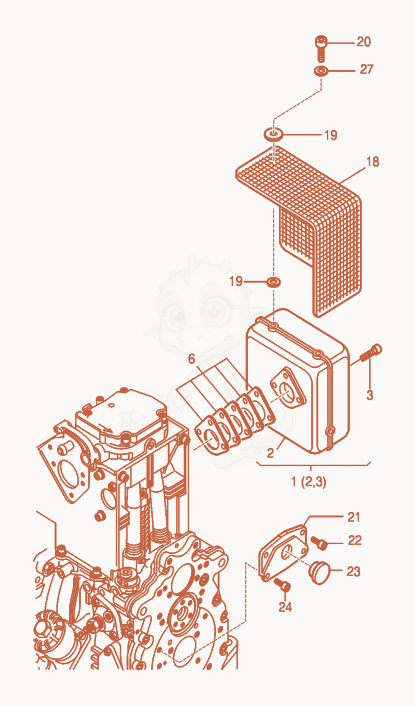 Despiece del Muffler cpl. de una máquina Wacker Neuson RD7H-ES, con globos numerados