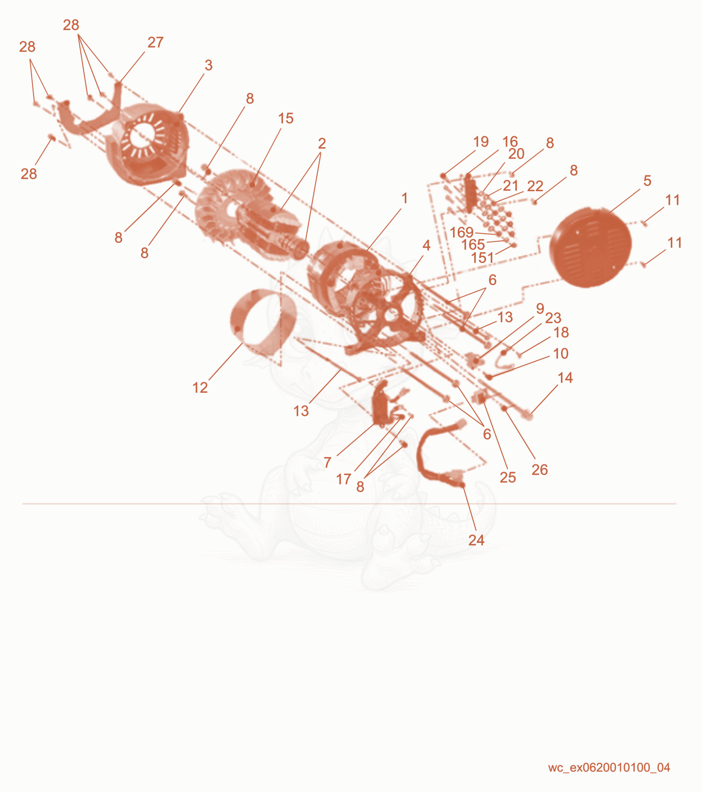 Exploded parts diagram of the Generator Front of a Wacker Neuson GP6600, with numbered balloons