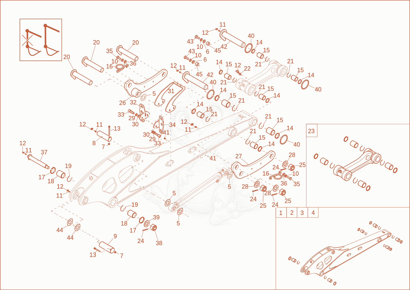 Exploded parts diagram of the DIPPER ARM LONG (OPTION) of a Wacker Neuson ET65, with numbered balloons