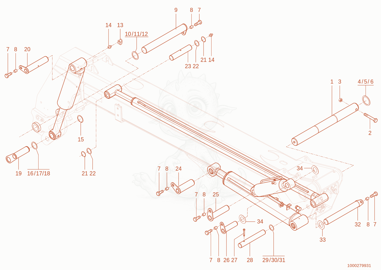 Exploded parts diagram of the mounting of a Wacker Neuson TH744(416-02), with numbered balloons