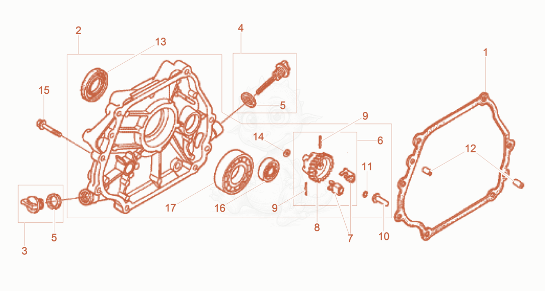 Exploded parts diagram of the Crankcase cover of a Wacker Neuson BPU3750ATS, with numbered balloons