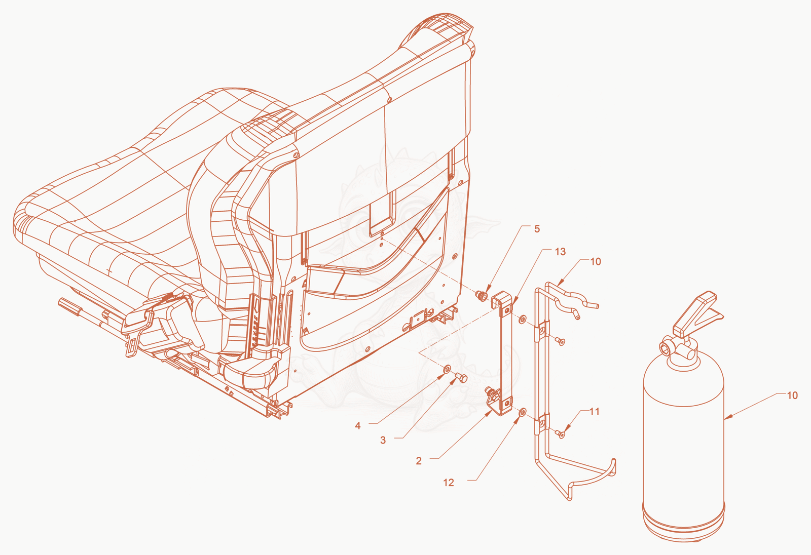 Exploded parts diagram of the Fire Extinguisher of a Wacker Neuson RD45-140, with numbered balloons