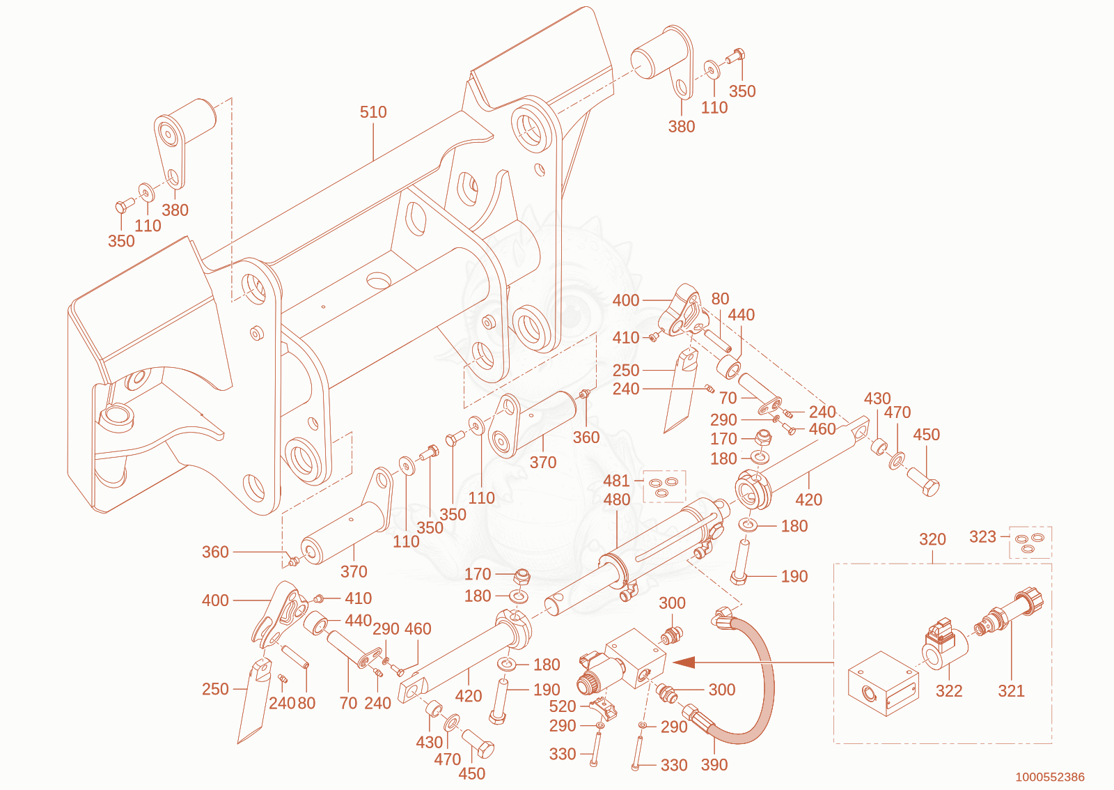 Exploded parts diagram of the quickhitch plate of a Wacker Neuson WL750(A04-01), with numbered balloons