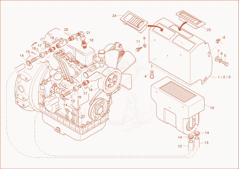 Exploded parts diagram of the heating of a Wacker Neuson 1402PRIMUSFORCE, with numbered balloons