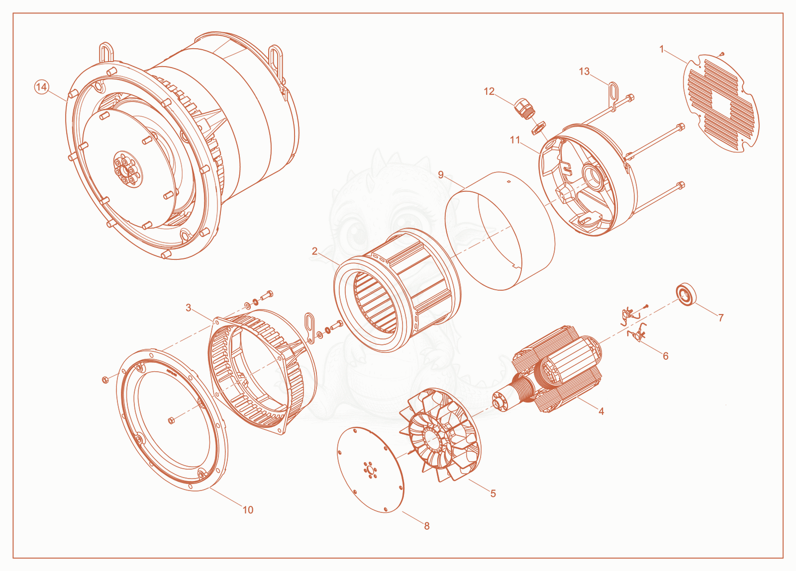 Exploded parts diagram of the Generator of a Wacker Neuson LTV4L, with numbered balloons