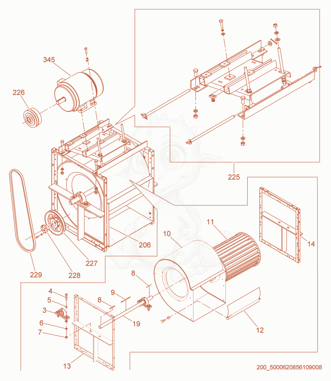 Exploded parts diagram of the Blower cpl. 1~ of a Wacker Neuson HI750G, with numbered balloons