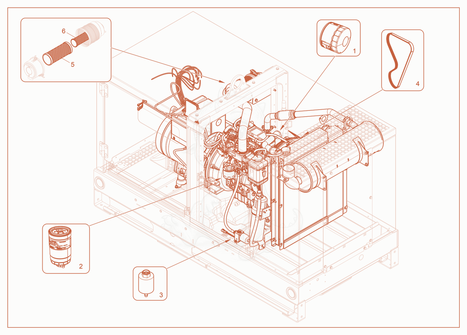 Exploded parts diagram of the Engine Maintenance of a Wacker Neuson LTG14, with numbered balloons