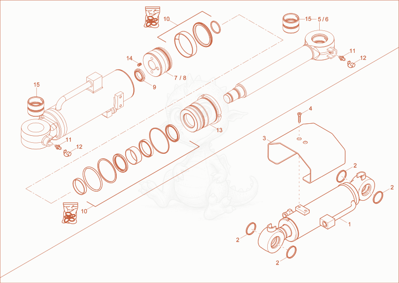 Exploded parts diagram of the blade cylinder of a Wacker Neuson ET35, with numbered balloons