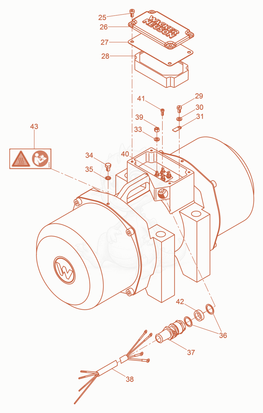 Exploded parts diagram of the External Vibrator cpl. of a Wacker Neuson AR75/3/230/400, with numbered balloons