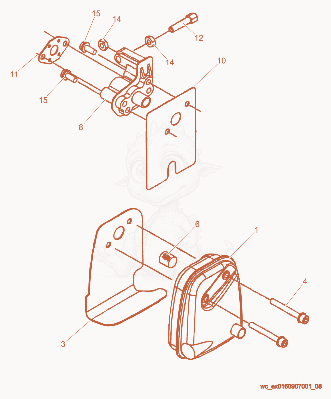 Despiece del Muffler cpl. de una máquina Wacker Neuson P35, con globos numerados