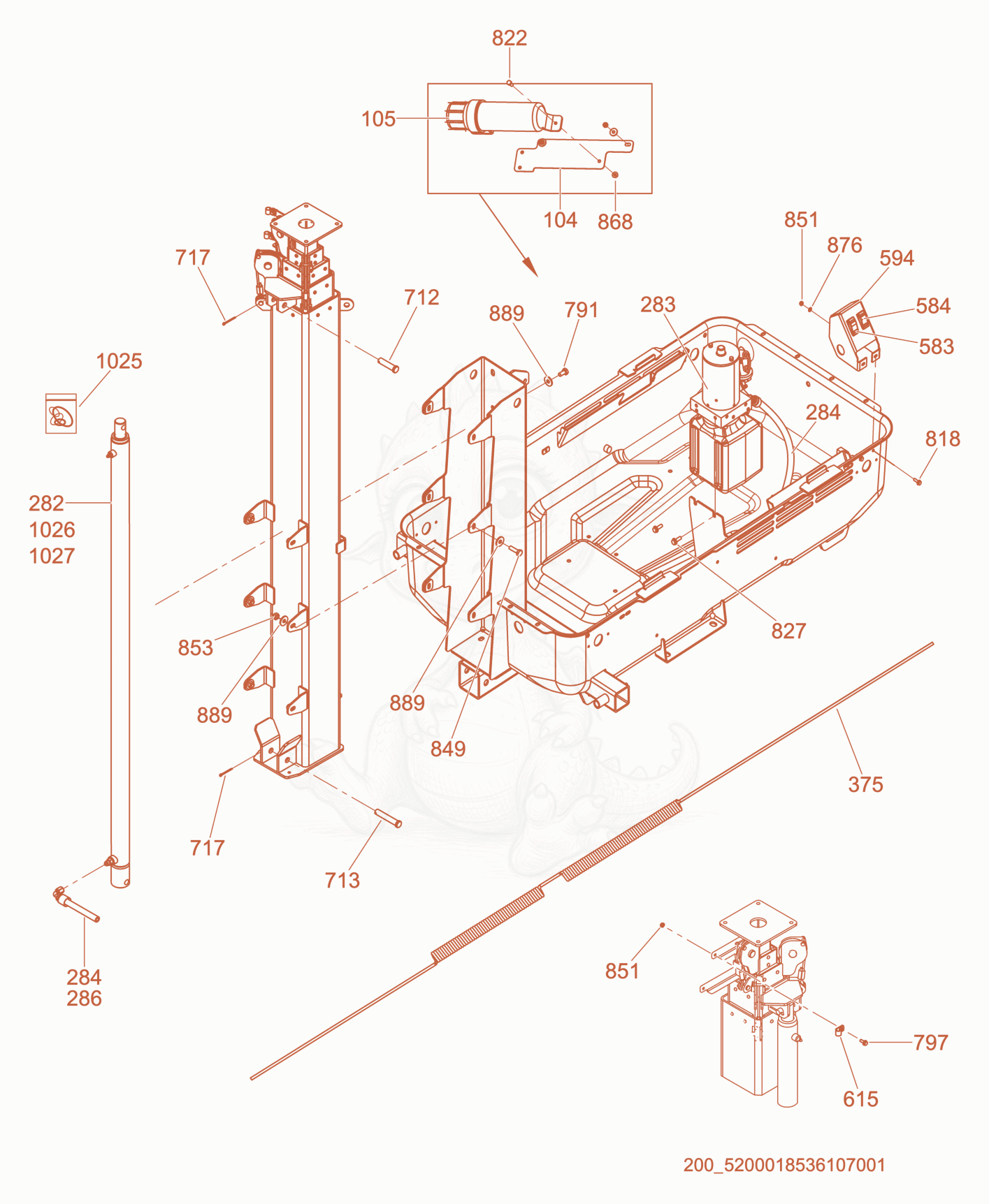 Exploded parts diagram of the Tower/Hydraulics of a Wacker Neuson LTN6K-VS, with numbered balloons