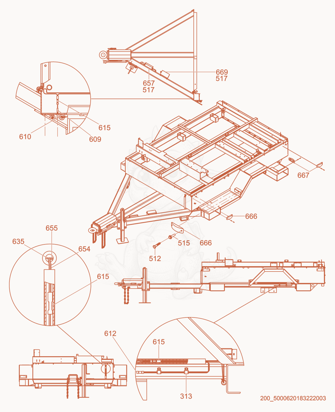 Exploded parts diagram of the Wire assembly of a Wacker Neuson HI770XHD, with numbered balloons
