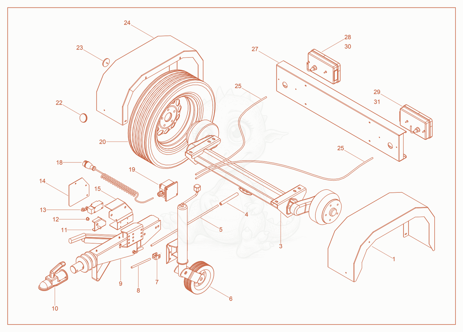 Exploded parts diagram of the Front Jack/Wheel Kit of a Wacker Neuson LTE4K, with numbered balloons