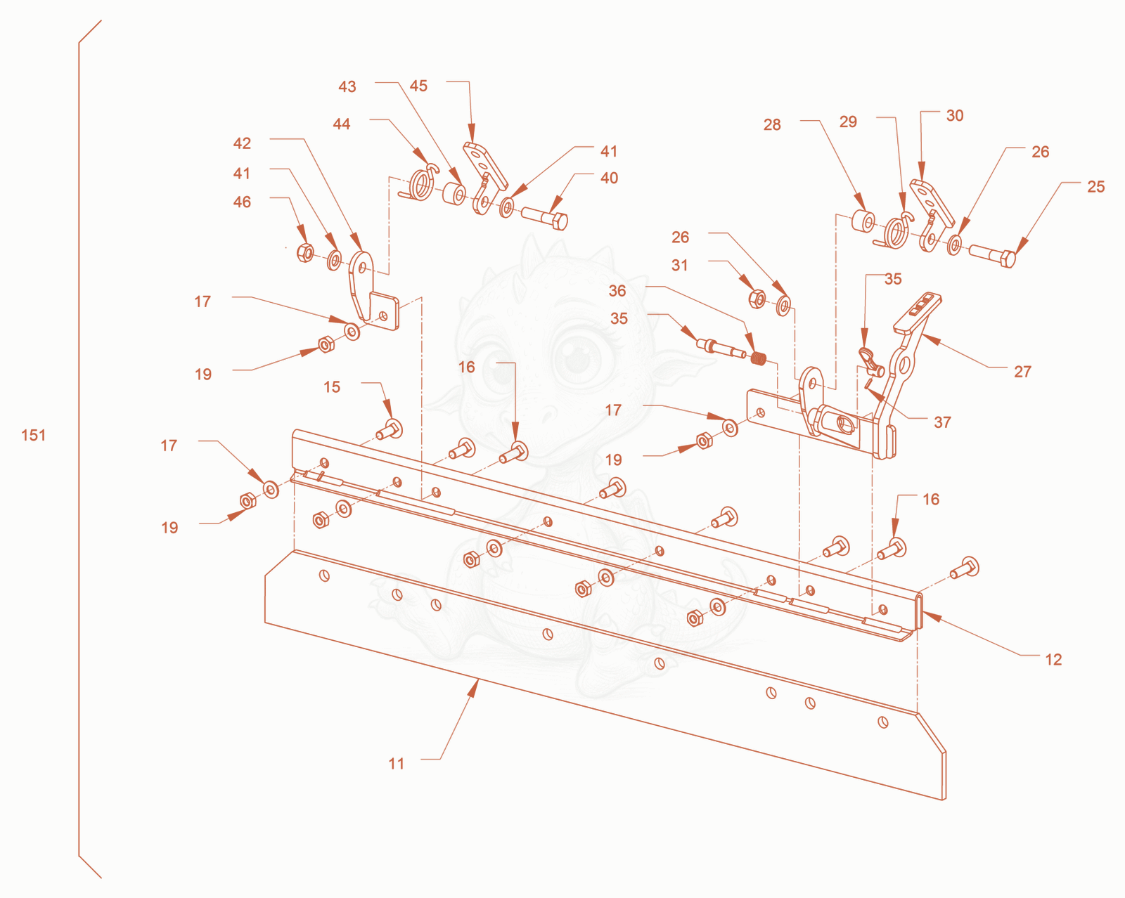 Exploded parts diagram of the scraper of a Wacker Neuson RD24-100O.3, with numbered balloons