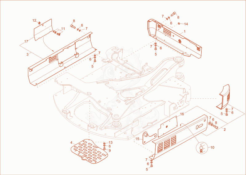 Exploded parts diagram of the chassis cover of a Wacker Neuson ET65, with numbered balloons