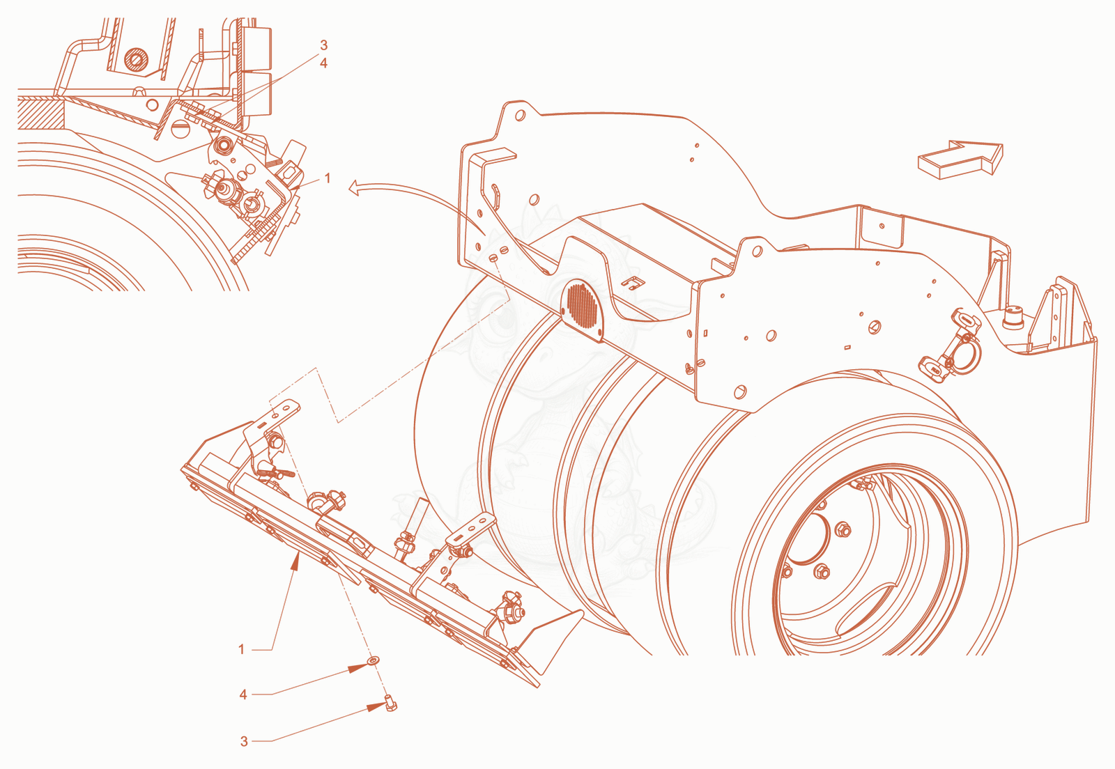 Exploded parts diagram of the scraper of a Wacker Neuson RD18-100C.3, with numbered balloons