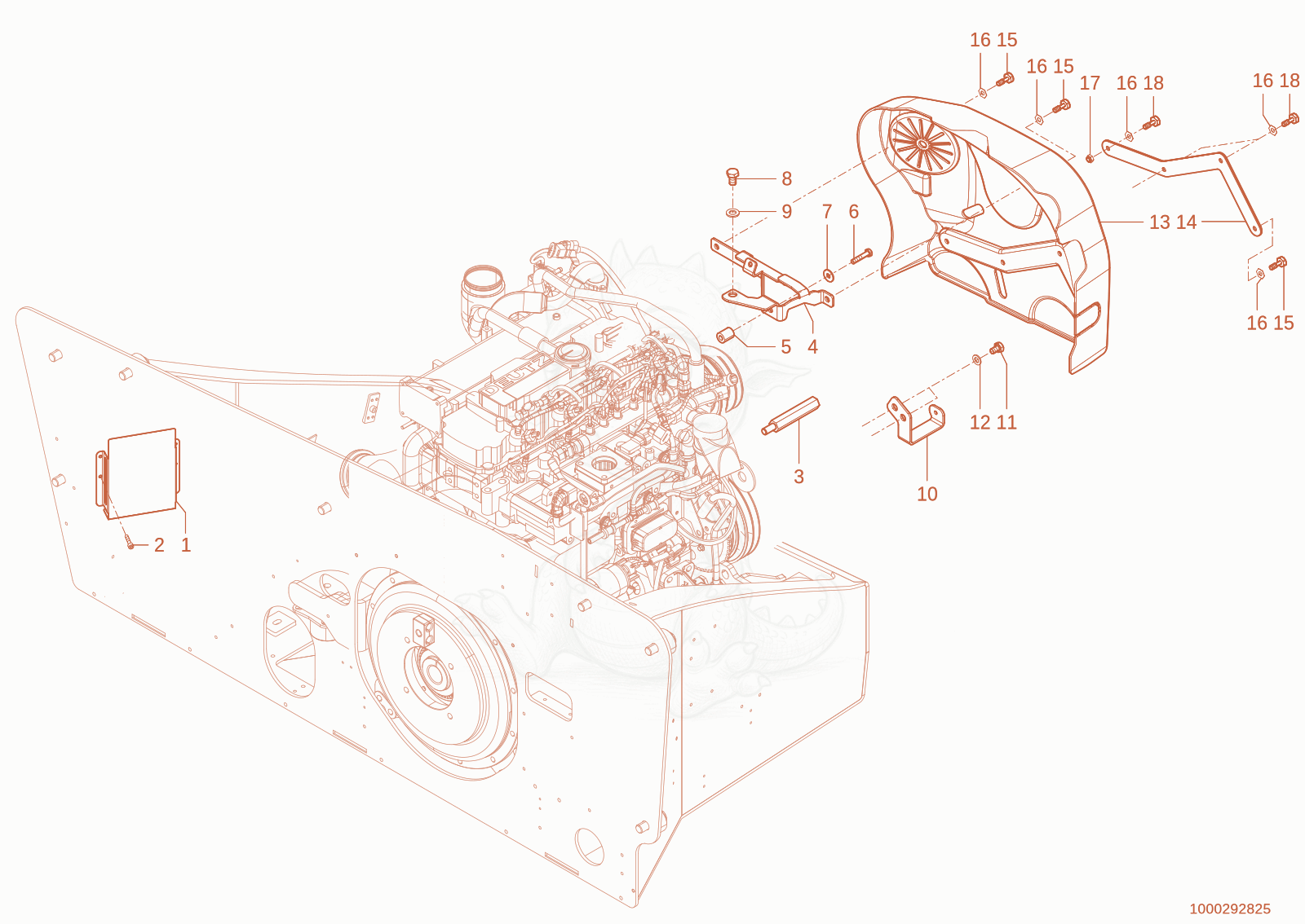 Despiece del Engine attachments parts de una máquina Wacker Neuson TH735(415-06), con globos numerados