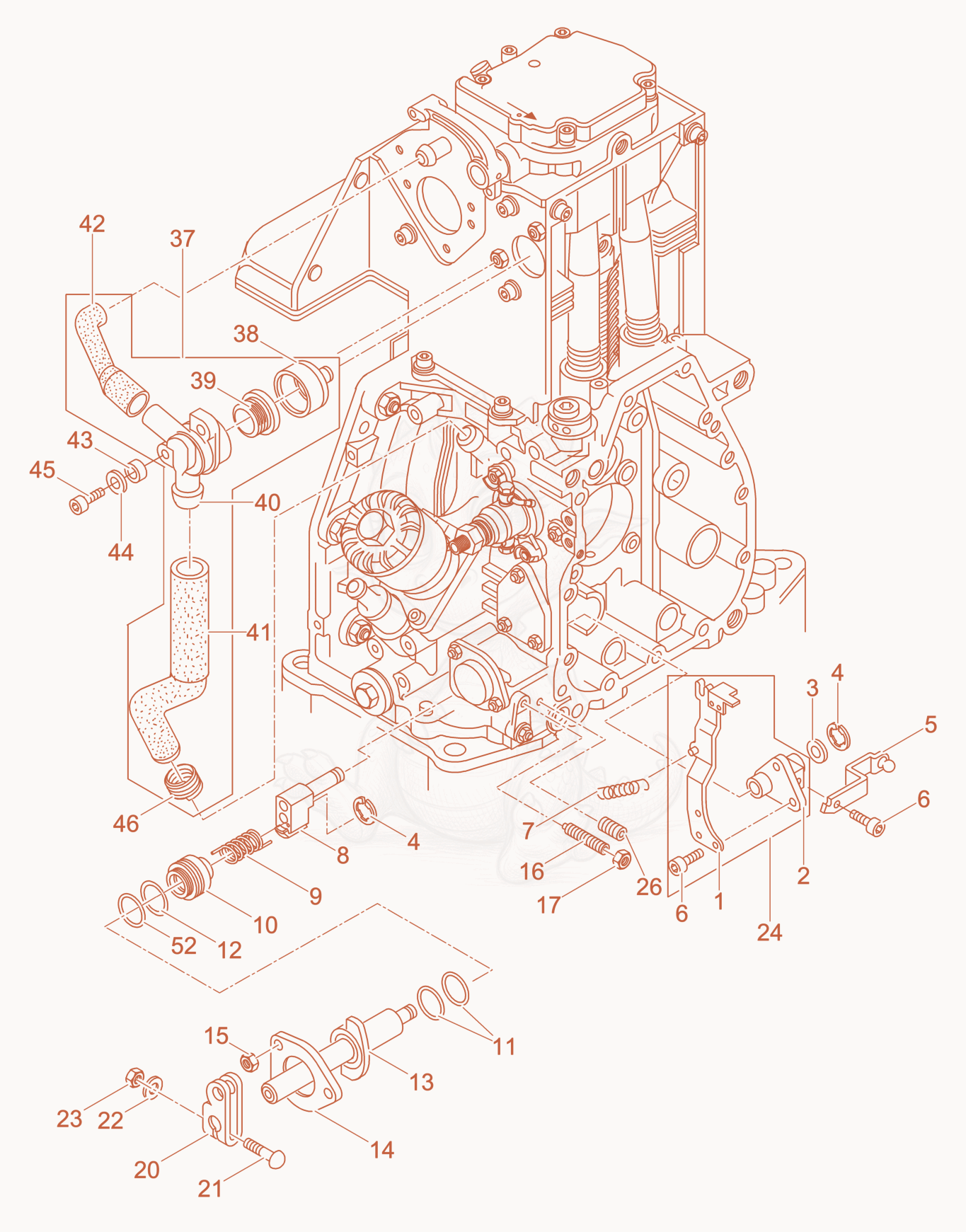 Despiece del Breather - Governor de una máquina Wacker Neuson DPU6555HEC, con globos numerados