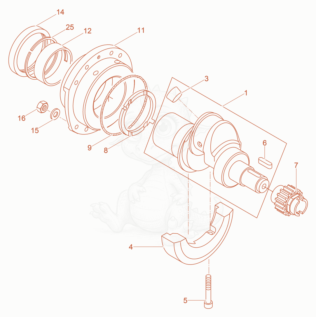 Exploded parts diagram of the Crankshaft of a Wacker Neuson DPU5545HECHUS, with numbered balloons