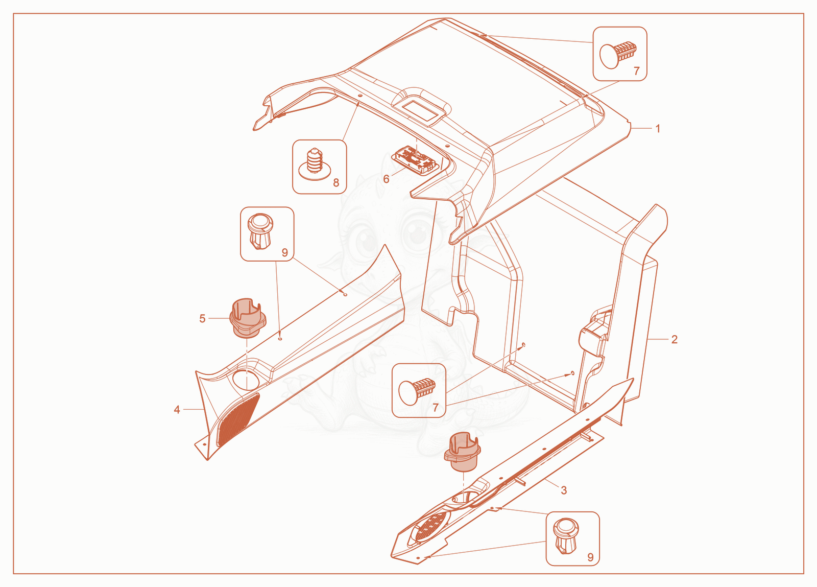 Exploded parts diagram of the Cabin Interior of a Wacker Neuson ST50, with numbered balloons
