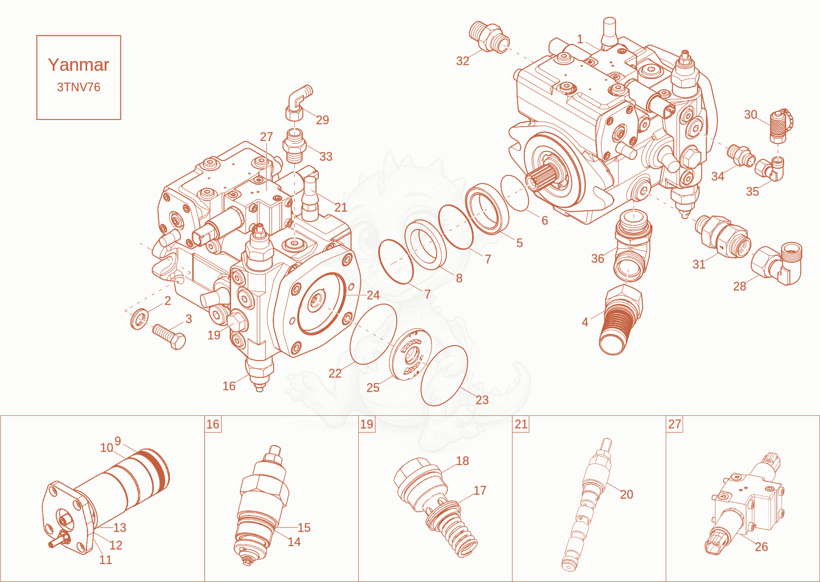 Exploded parts diagram of the hydraulic pump of a Wacker Neuson DW20-2, with numbered balloons