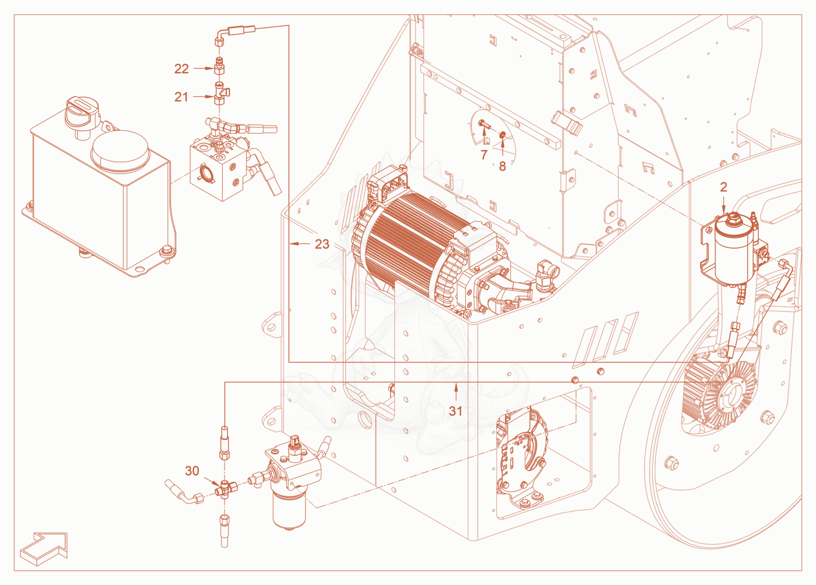 Exploded parts diagram of the bypass oil filter of a Wacker Neuson RD24-100CE, with numbered balloons
