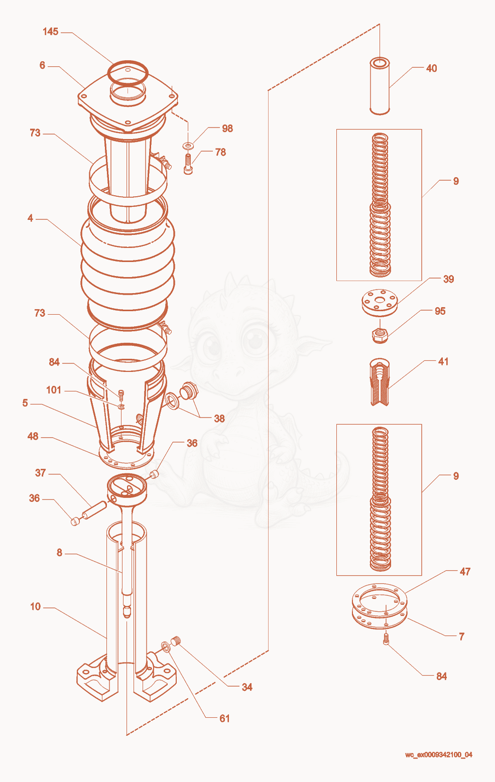 Exploded parts diagram of the Guide Cylinder cpl. of a Wacker Neuson DS70, with numbered balloons