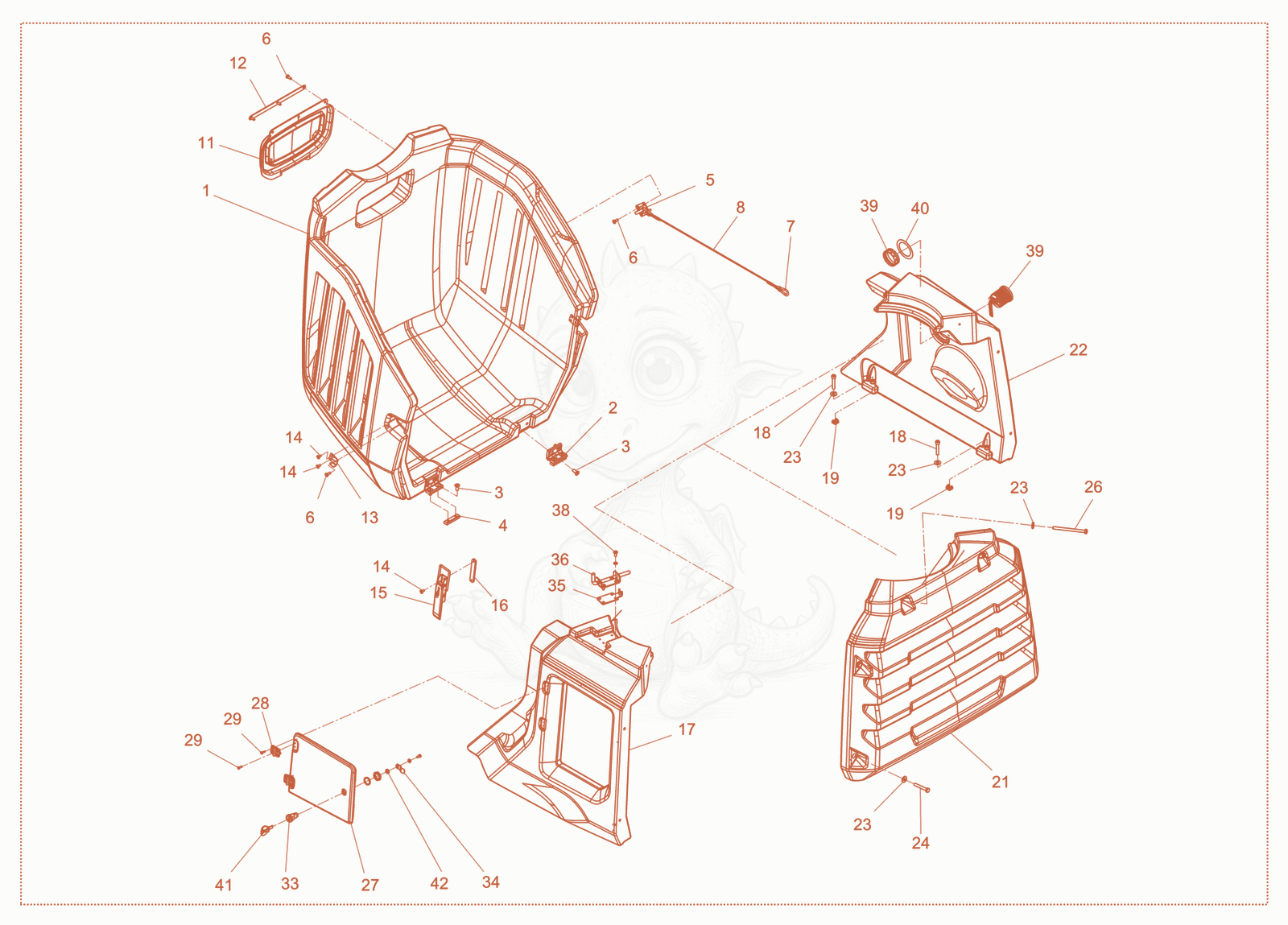 Exploded parts diagram of the Bonnet of a Wacker Neuson LTN4Y, with numbered balloons