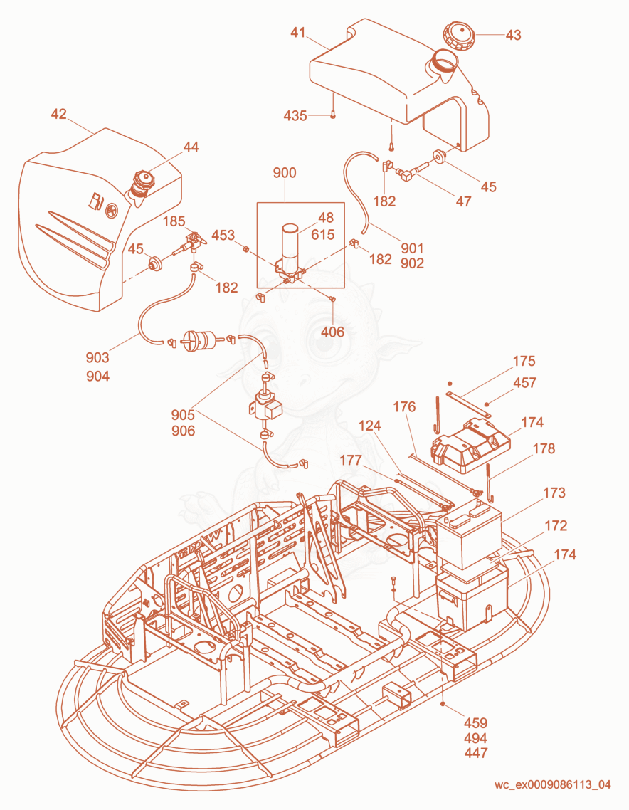Exploded parts diagram of the Tank cpl. of a Wacker Neuson CRT48-31V-H, with numbered balloons