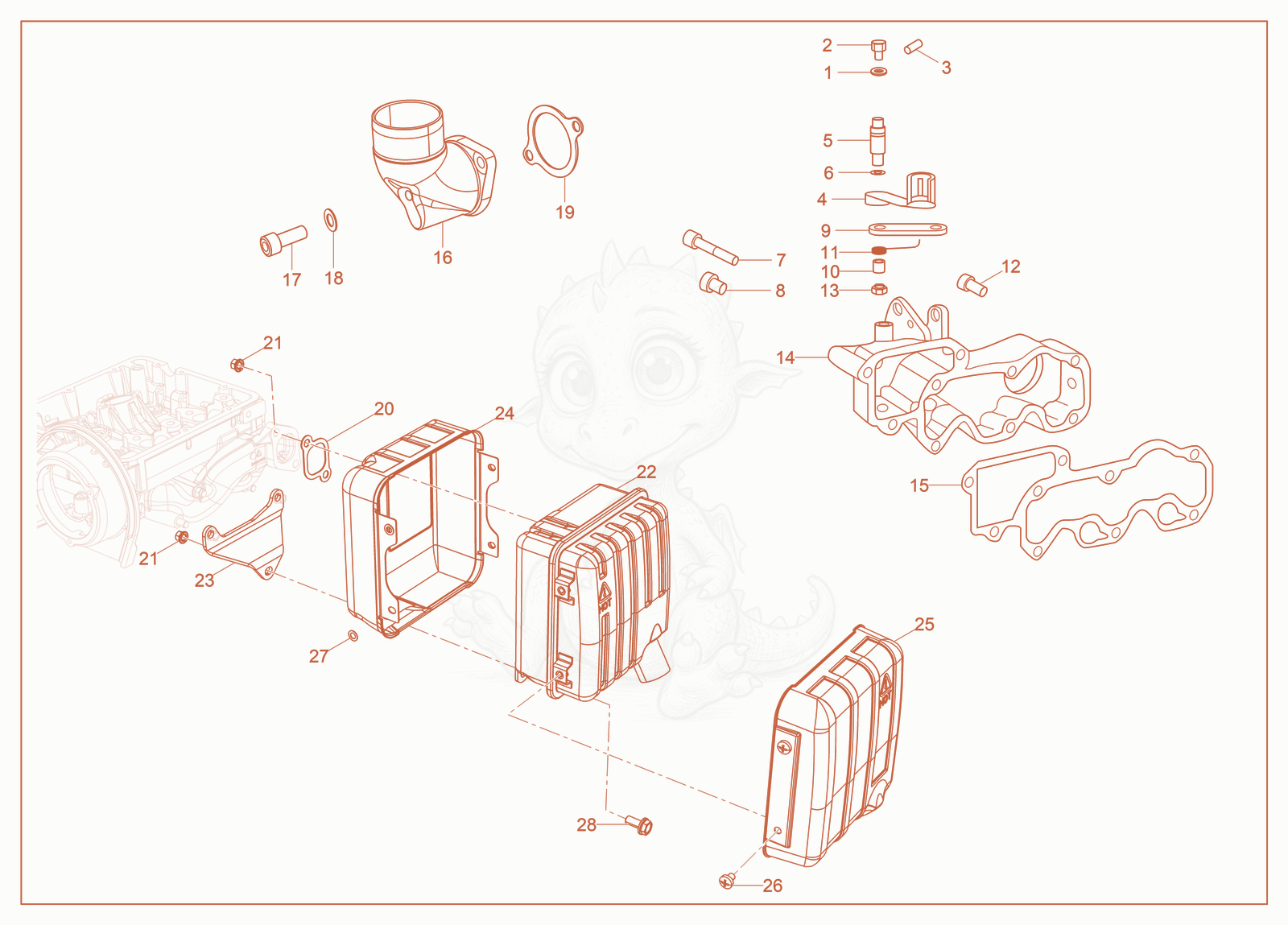 Exploded parts diagram of the Air Cleaner / Muffler of a Wacker Neuson LTT4RAC, with numbered balloons