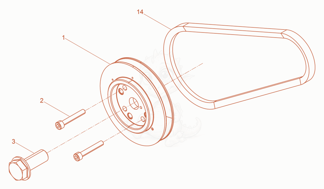 Despiece del V-belt pulley de una máquina Wacker Neuson DPU90RLEM770US, con globos numerados