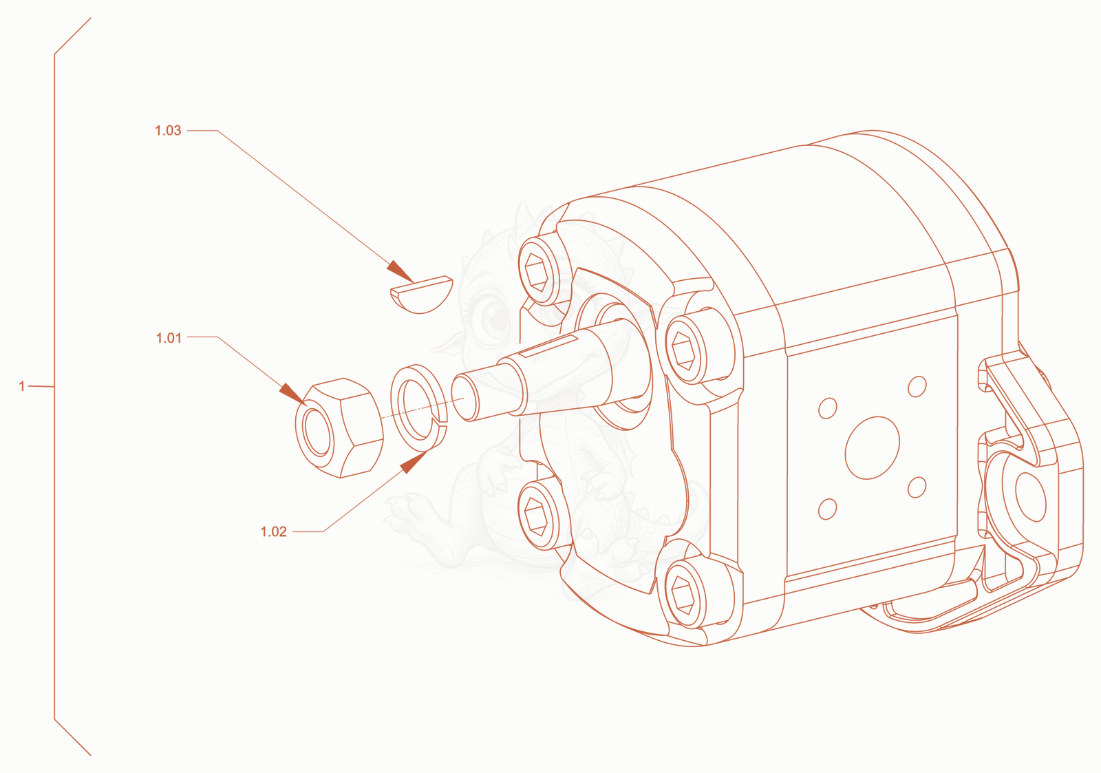 Exploded parts diagram of the pump (vibration drive) of a Wacker Neuson RD40-130CDPF, with numbered balloons
