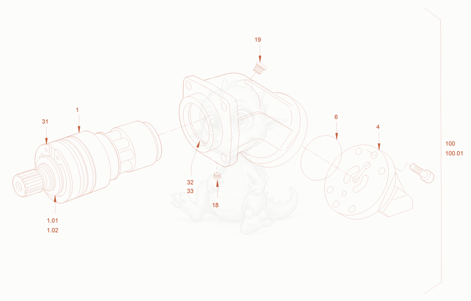 Exploded parts diagram of the constant motor (vibration driv of a Wacker Neuson RC70P, with numbered balloons