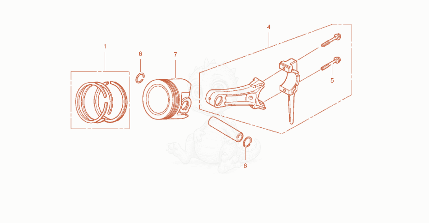 Exploded parts diagram of the Piston cpl of a Wacker Neuson PT3A, with numbered balloons