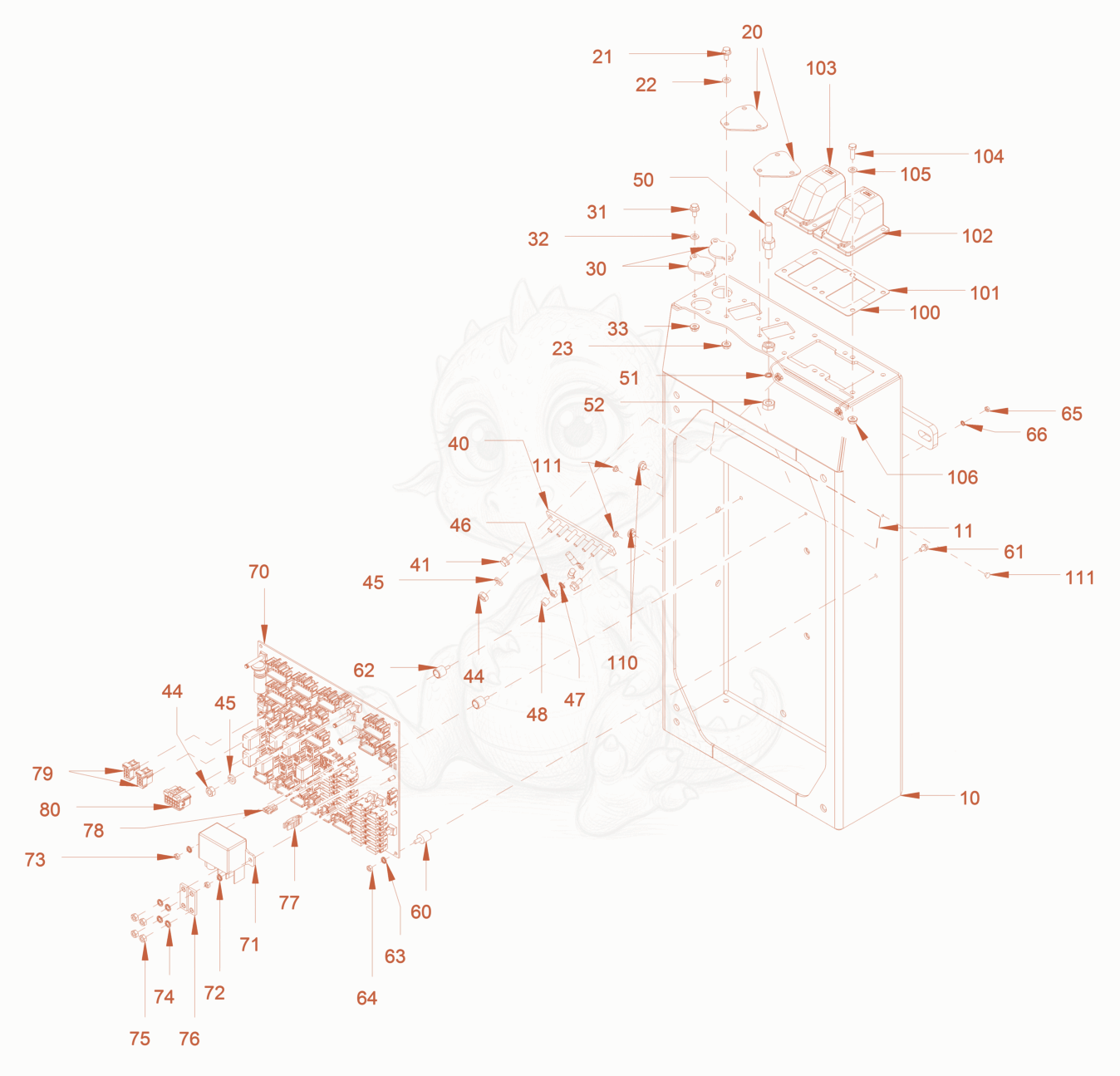 Exploded parts diagram of the electrical system of a Wacker Neuson RC70P, with numbered balloons