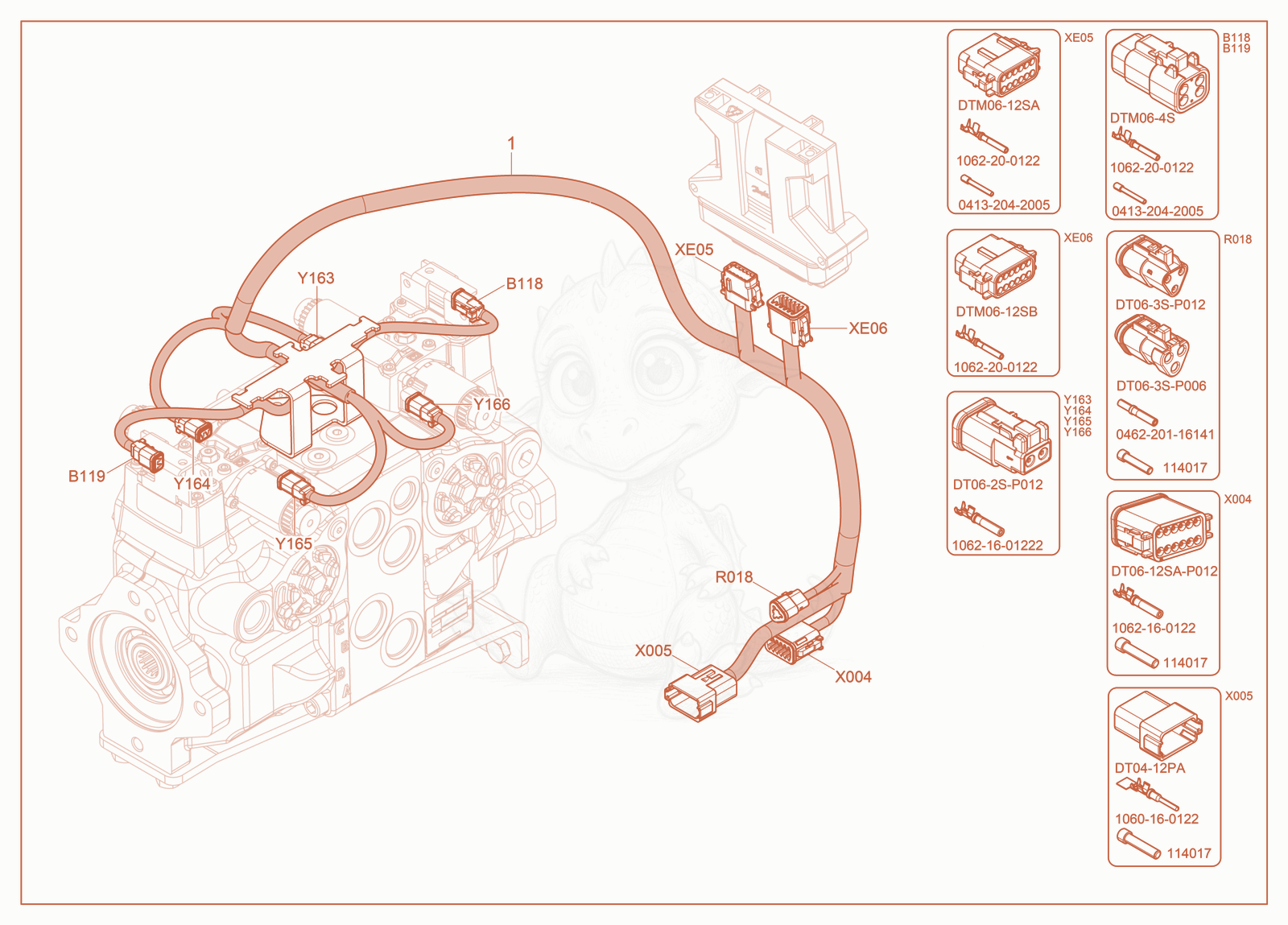 Exploded parts diagram of the Wiring Harness EH Pump of a Wacker Neuson ST31(S08), with numbered balloons