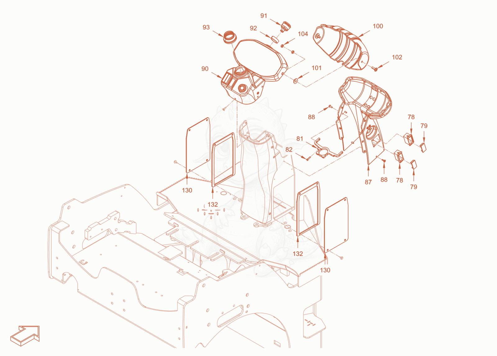 Exploded parts diagram of the canopies and covers of a Wacker Neuson RD24-100CE, with numbered balloons