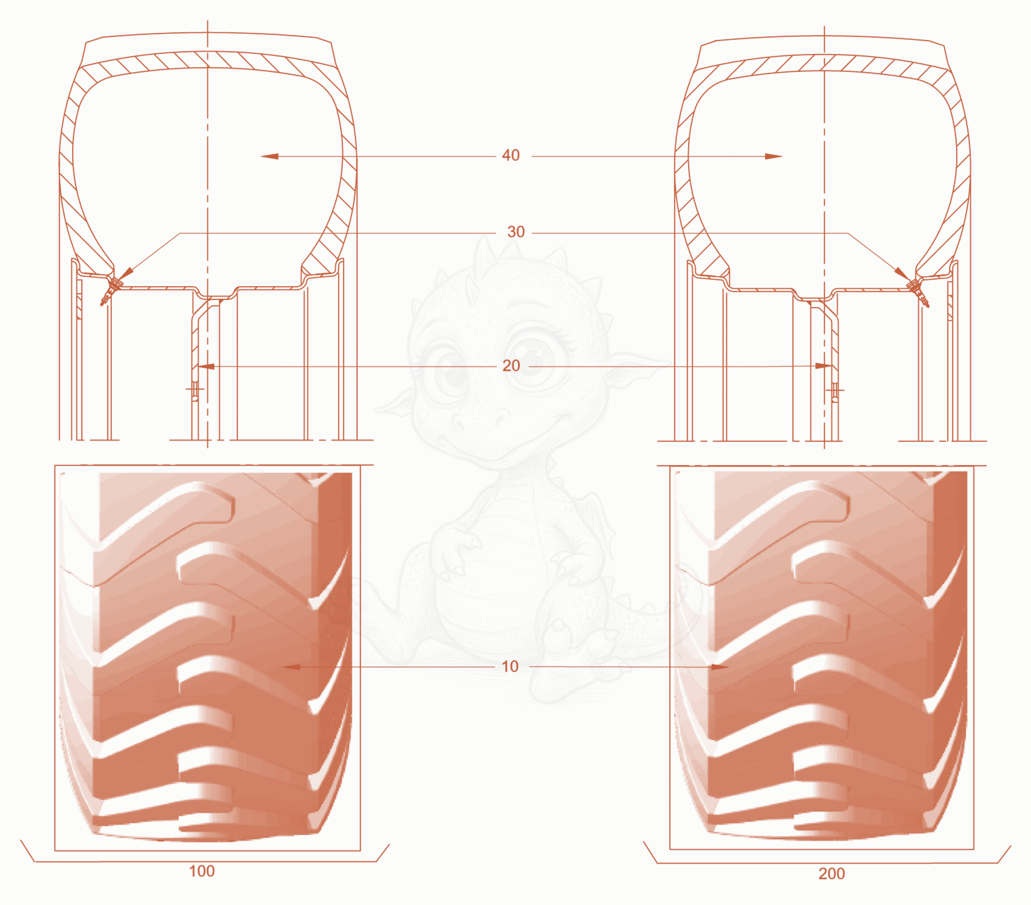 Exploded parts diagram of the tyre equipment of a Wacker Neuson RC50DPFCAB, with numbered balloons