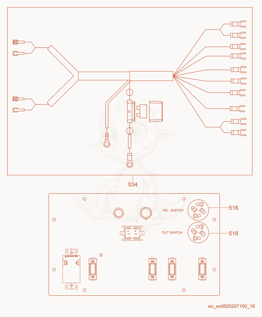 Exploded parts diagram of the Wiring Harness/Power Winch of a Wacker Neuson LTN6L-P, with numbered balloons