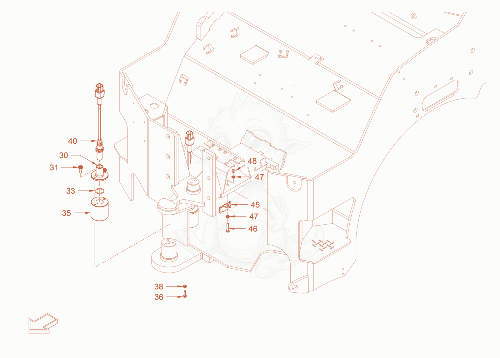 Exploded parts diagram of the compactometer of a Wacker Neuson RD24-100O.3, with numbered balloons