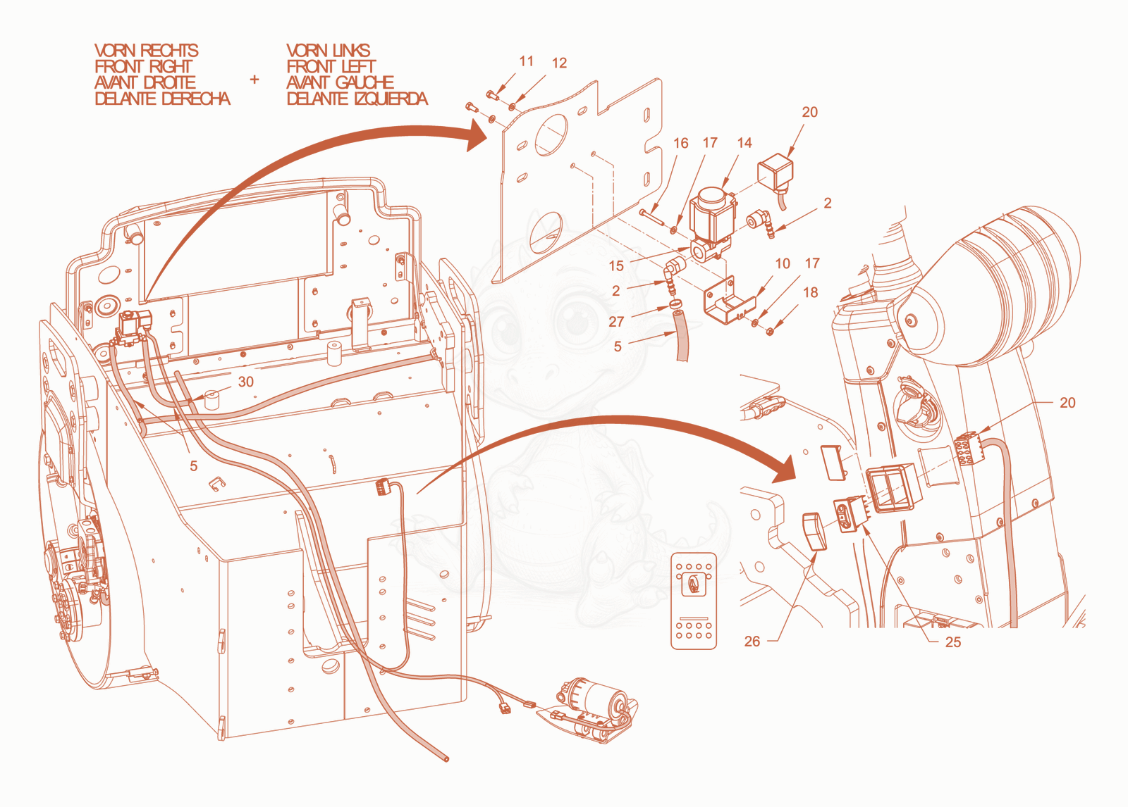 Exploded parts diagram of the electrical-system of a Wacker Neuson RD24-100C.3, with numbered balloons