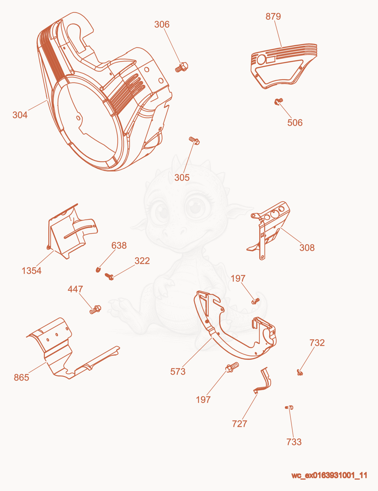 Exploded parts diagram of the Blower Housing of a Wacker Neuson GS9.7V, with numbered balloons