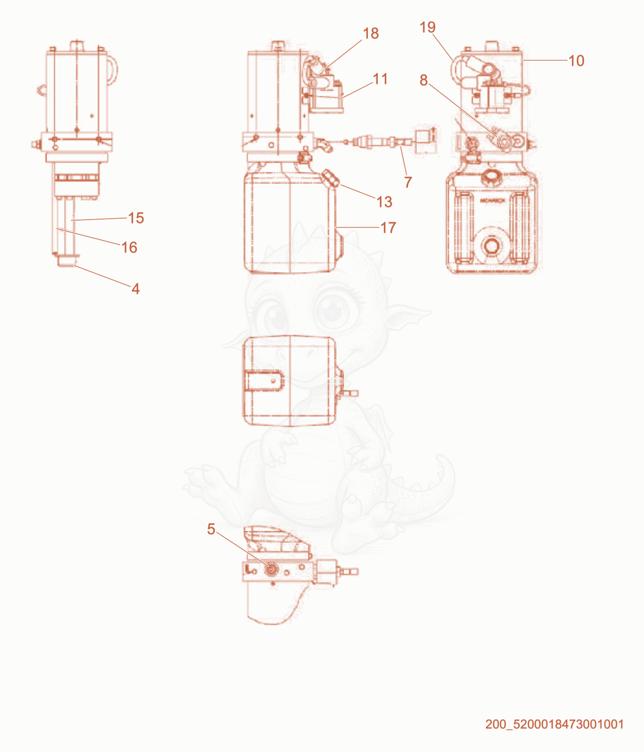 Exploded parts diagram of the Pump cpl. of a Wacker Neuson LTW20Z1-VS, with numbered balloons