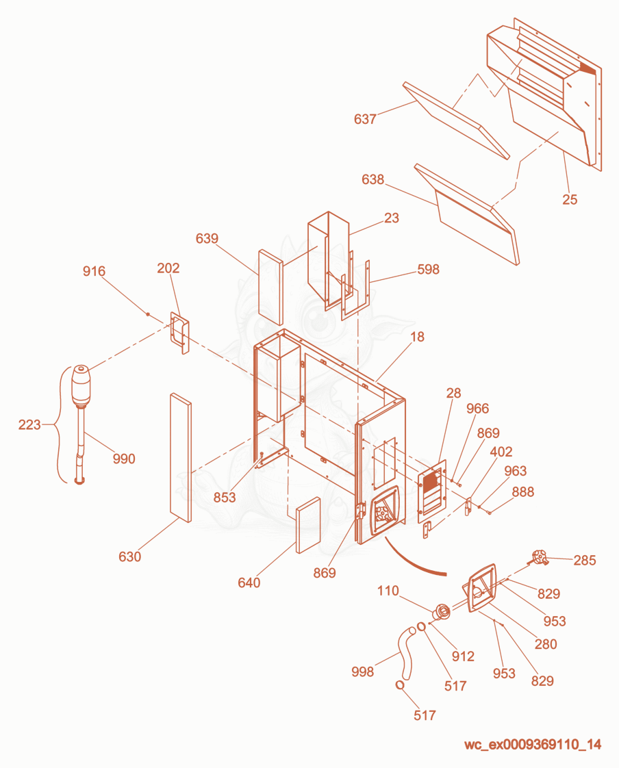 Exploded parts diagram of the Rear Enclosure w/Fuel Fill of a Wacker Neuson G85, with numbered balloons