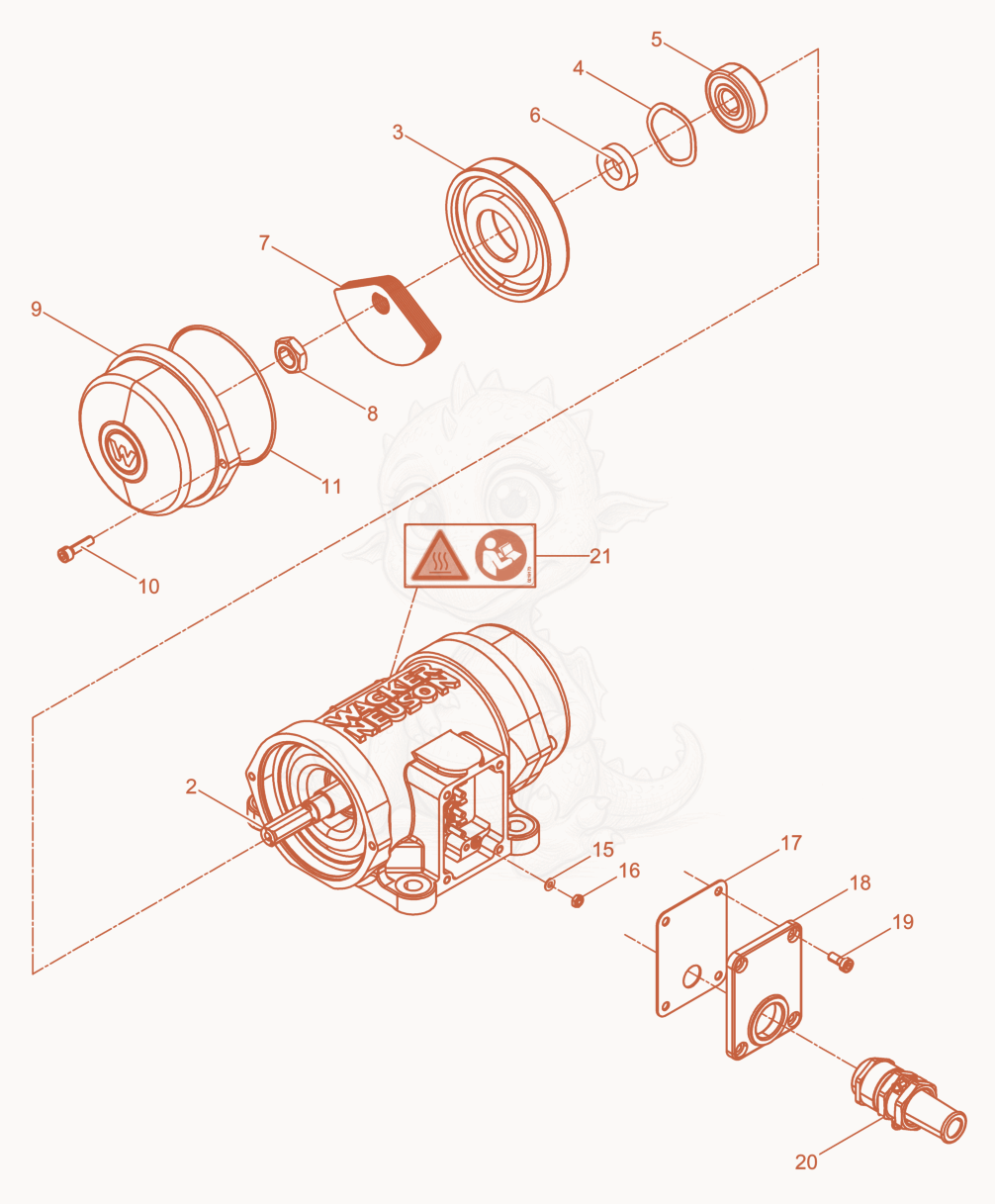 Exploded parts diagram of the External Vibrator cpl. of a Wacker Neuson AR36/6/042LBV, with numbered balloons