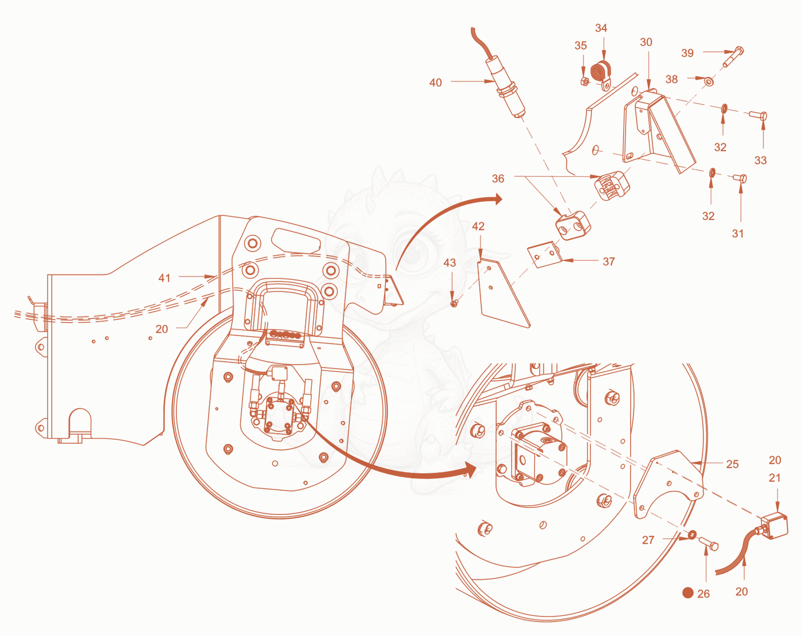 Exploded parts diagram of the compactometer of a Wacker Neuson RD24-100C, with numbered balloons