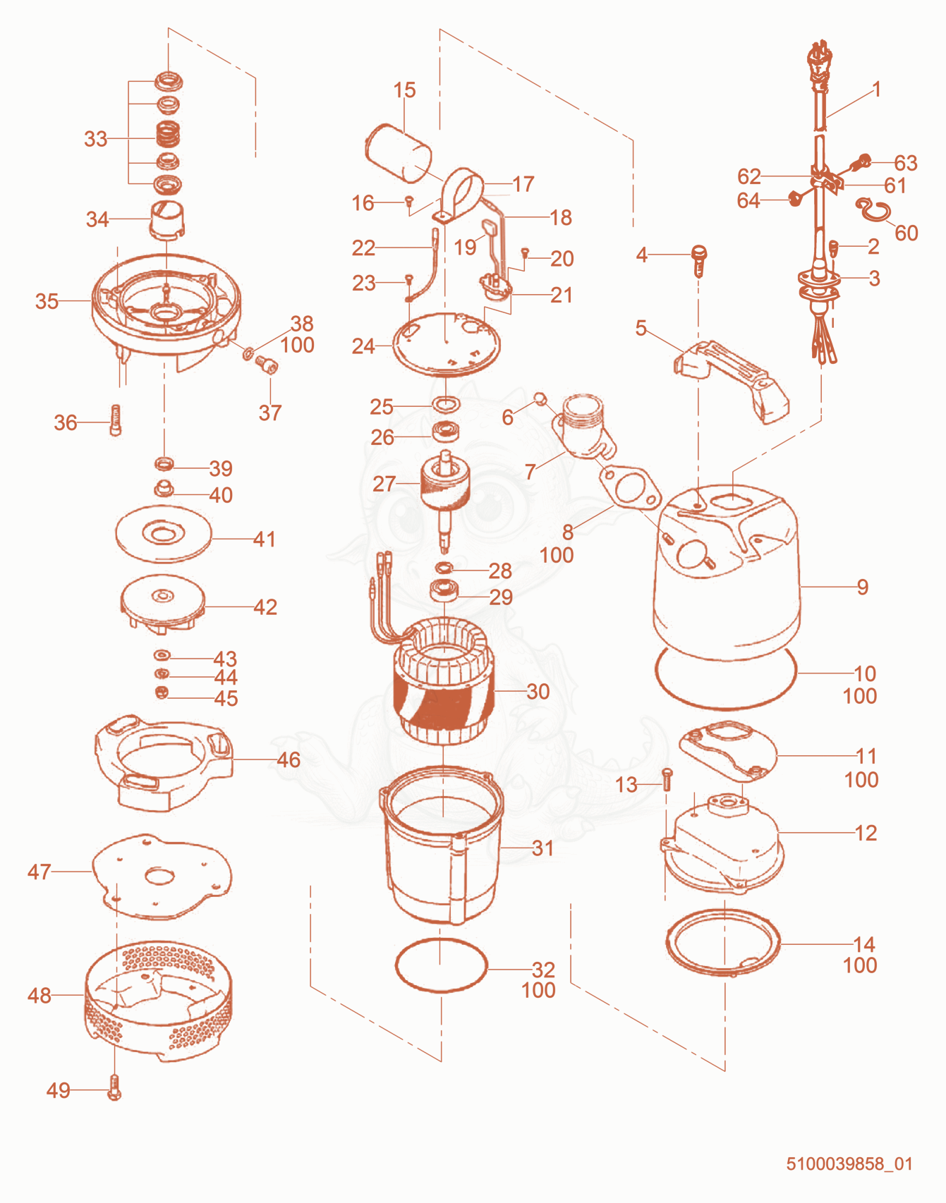 Exploded parts diagram of the Pump Components of a Wacker Neuson PS2800, with numbered balloons